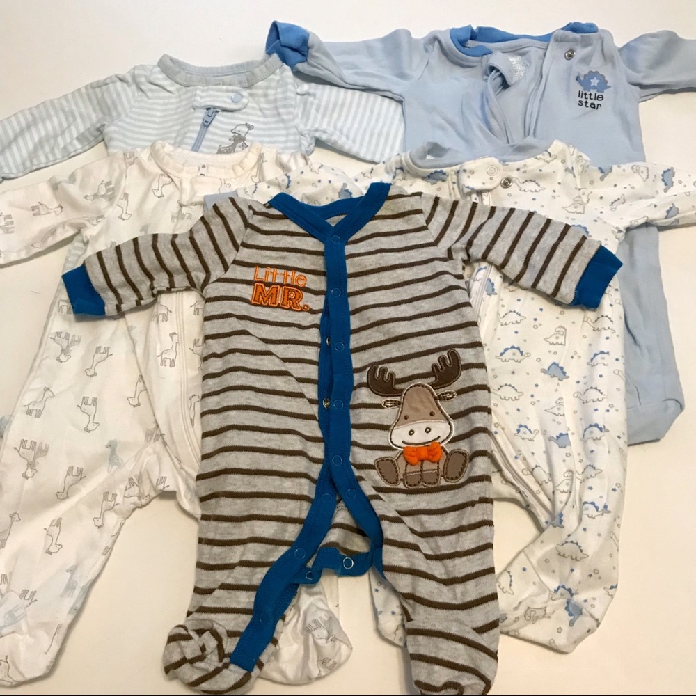 5 Newborn Baby Boy Sleepers Onesies